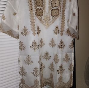 NWT 3 PC White and Gold Pakistani Dress